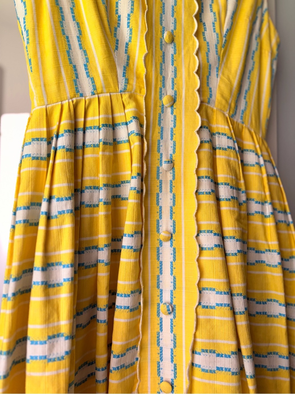 Vintage Sunny Yellow Striped Button-Front Maxi Dress - Picture 3 of 5